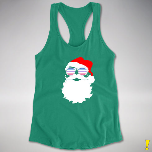 Santa Cutout BigenderSanta’s Bigender Pride Flag Shades Racerback Tank - Kelly Green
